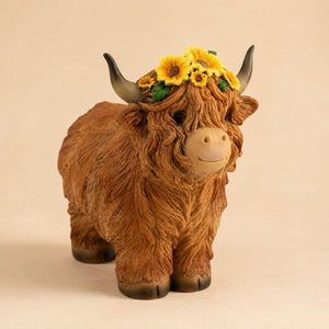 Highland Cow Ornament with Sunflower Crown – Rustic Farmhouse Décor by Love Shack Giftware