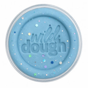 Ice Queen Playdough in reusable jar with sparkling glitter on a white background