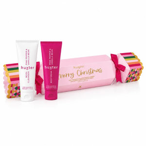 Huxter Pink Pepper & Vanilla Bean Body Cleanser and Body Cream gift set with Merry Christmas cracker box