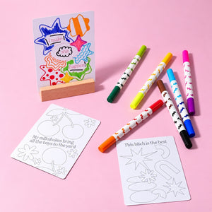 Colour-Your-Own Adult Affirmation Cards with dual-tipped markers and uncoloured designs
