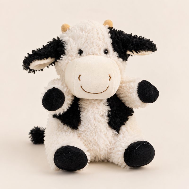 Curly Cow Soft Toy White & Black 18cm plush toy with soft fluffy fabric and smiling face by Love Shack Giftware