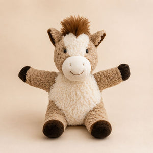Curly Horse Soft Toy Brown 18cm by Love Shack Giftware, soft brown and cream plush horse toy with fluffy mane and embroidered smile