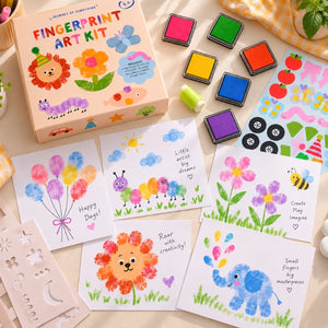 Fingerprint Art Kit with colourful ink pads, stickers, stencils and activity pages