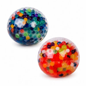 Two Gel Bead Multi Smooshos Balls range, yellow, green, and purple beads, on a white background.