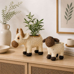 Cute animal planter set styled in aesthetic home interior