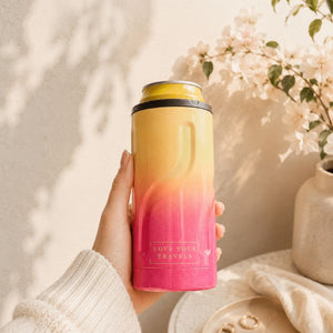 Gradient pink to yellow tumbler held by a hand with a soft background-Loveshack Giftware