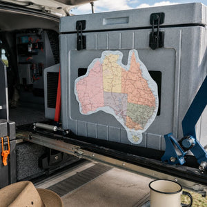 Gray cooler with Australia map inside a vehicle - Loveshack Giftware