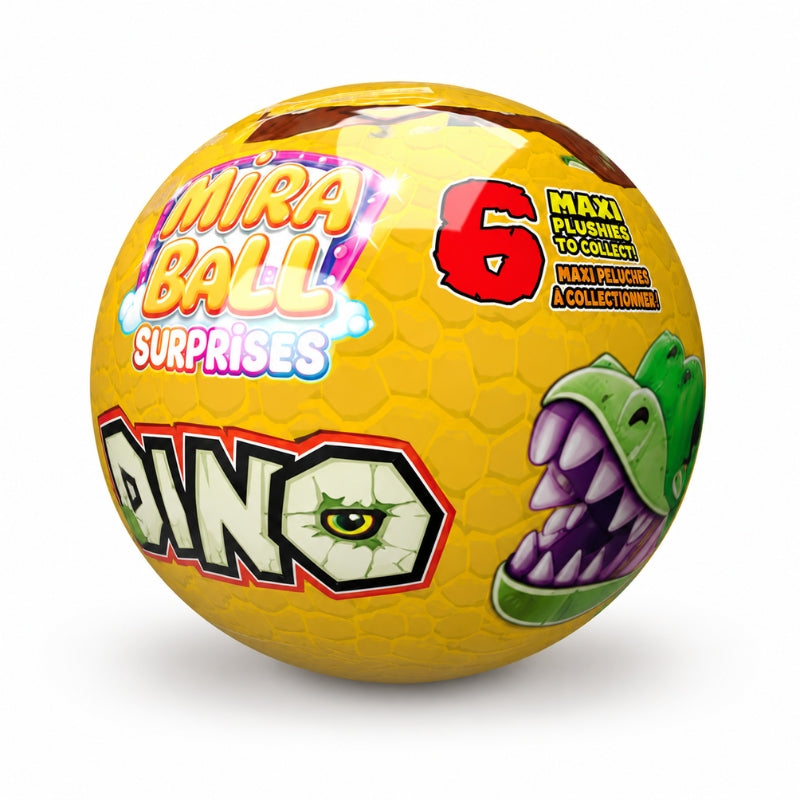 Miraball Surprises Dino yellow mystery ball with dinosaur graphics