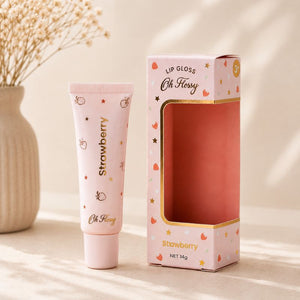 Oh Flossy Strawberry natural lip gloss for kids with decorative pink packaging