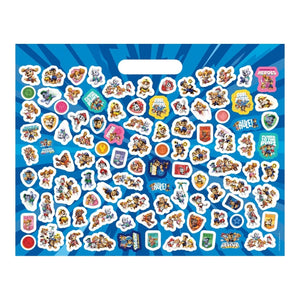 A blue sticker sheet featuring numerous cartoon dog stickers from the show 'Puppy Dog Paddywag'. The sheet includes a die-cut handle at the top and is displayed against a clean white background.