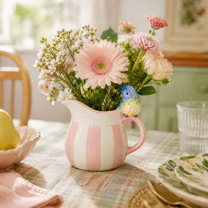 Pink striped pitcher with flowers on a table setting-Loveshack Giftware