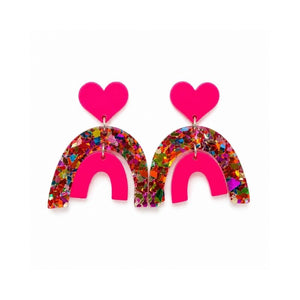 Pair of Pop Rainbow Dangle Earrings on a white background