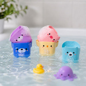 Colorful animal bath cups floating in water kids bath toy set