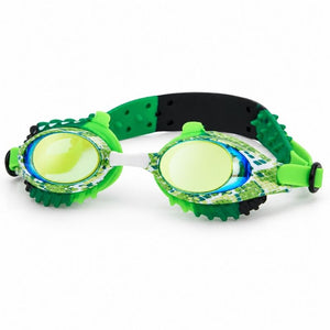Rattlesnake Royal Serpent swim goggles with mirrored lenses and textured green snake-inspired silicone design