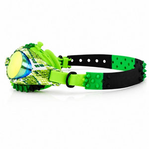 Side view of Rattlesnake Royal Serpent swim goggles featuring mirrored lenses and adjustable strap system