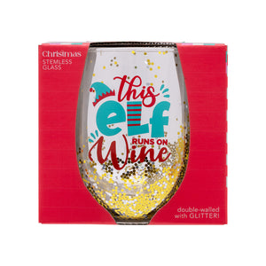 Splosh – Christmas This Elf Runs on Wine – Wine Glass 1 – Love Shack Giftware