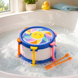Tiger Tribe bath drum floating in water during bath time play for kids