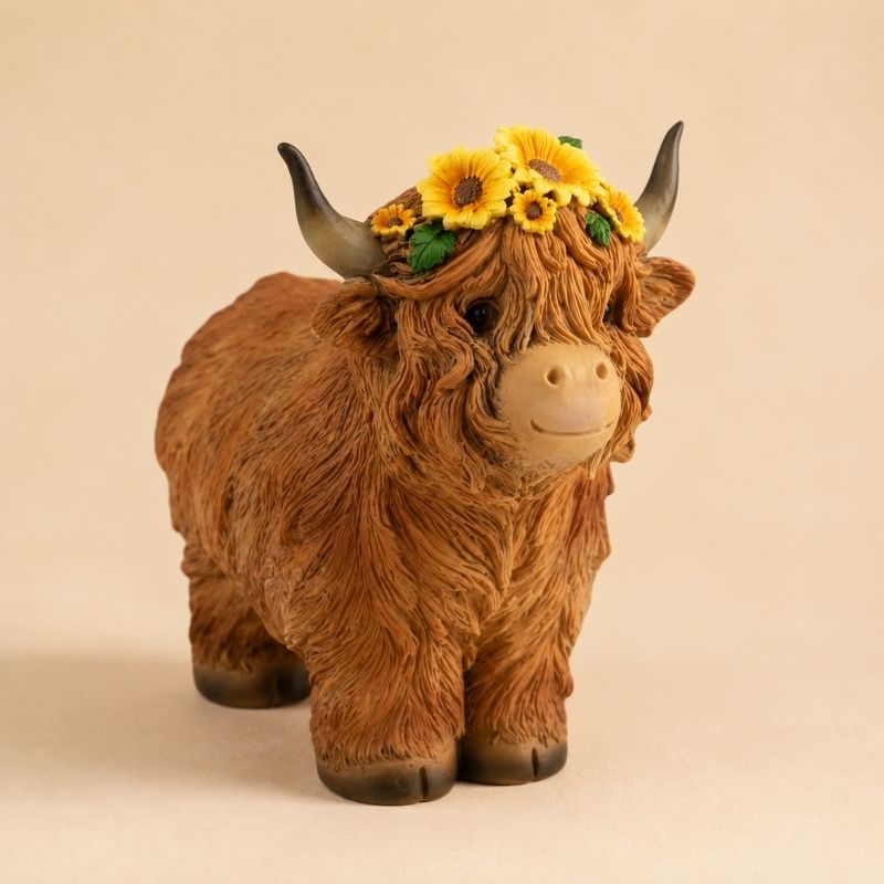Highland Cow Ornament with Sunflower Crown – Rustic Farmhouse Décor by Love Shack Giftware