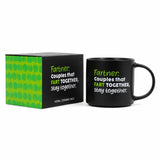 A Cheeky Fart Mug
 with a humorous definition of 'Fartner' next to its black and green patterned packaging box, on a clean white background.