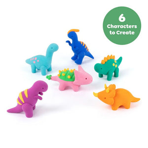 Clay dinosaur figures set in different colors for kids play