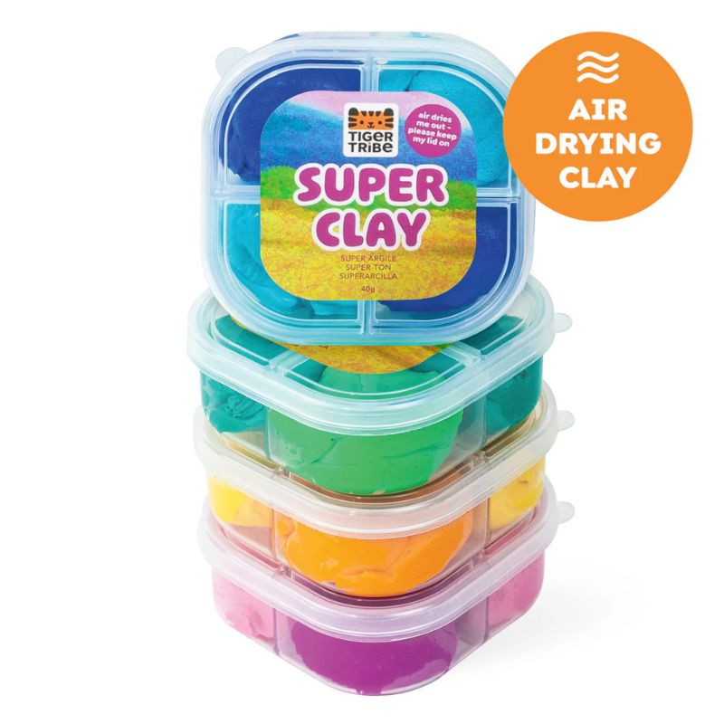 Stackable colorful super clay containers for kids craft play