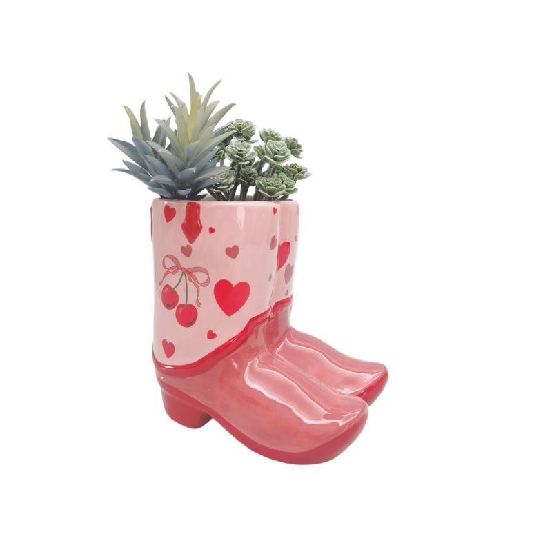 Cowboy Boots Cherry Planter Pink 16cm