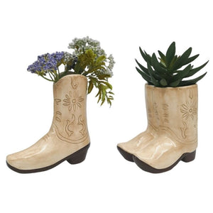 Cowboy Boots Planter Tan 16cm – Love Shack Giftware (1)