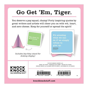 Back cover of a Crush Your Goals Inner-Truth Deck with motivational quotes and Knock Knock branding