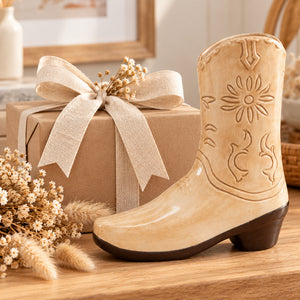 Cowboy boot ceramic vase styled as a home decor gift