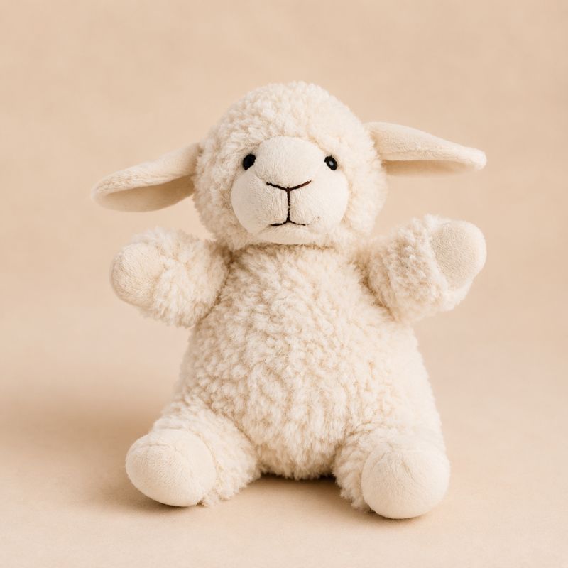 White Curly Sheep Soft Toy 18cm by Love Shack Giftware on neutral beige background