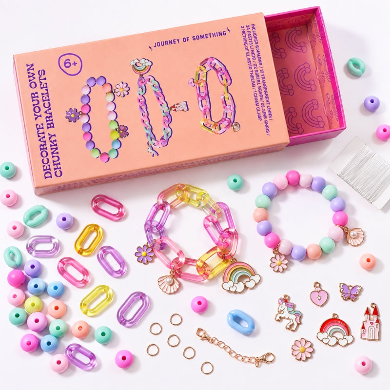 Decorate Your Own Chunky Bracelets kit contents with beads, charms and bracelet supplies