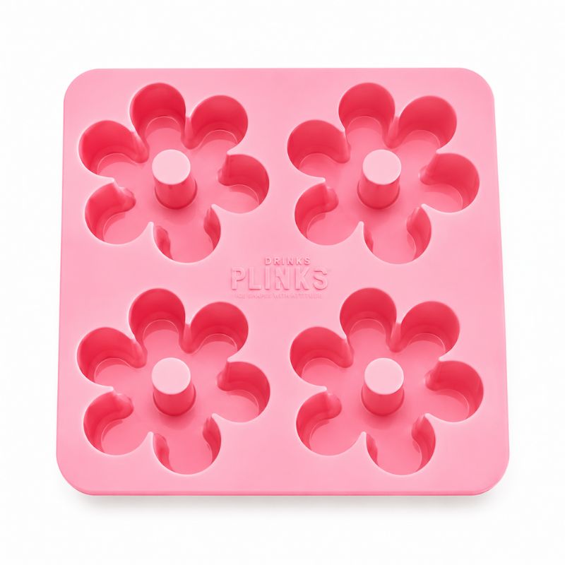 A Drinks Plinks - Retro Daisy Pink Ice Cube Tray featuring the brand name 'PLINKS' embossed in the center, shown on a clean white background.