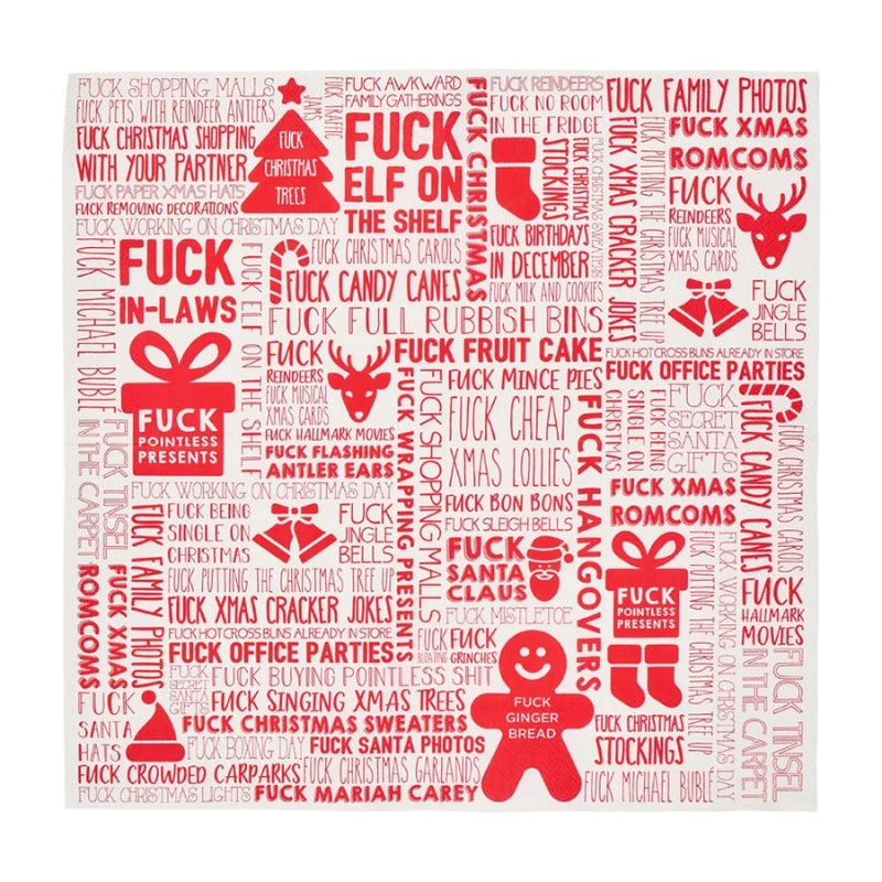 Annabel Trends F#ck Christmas Paper Napkins 20pc with red festive typography on white background