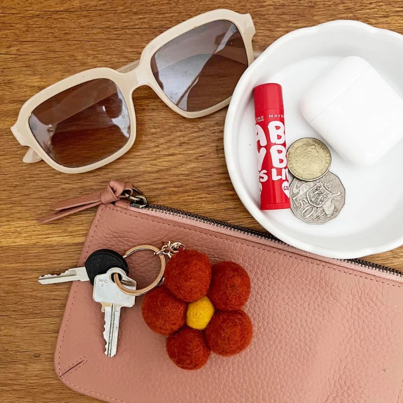 Felt Flower Keychain Deep Red - Love Shack Giftware