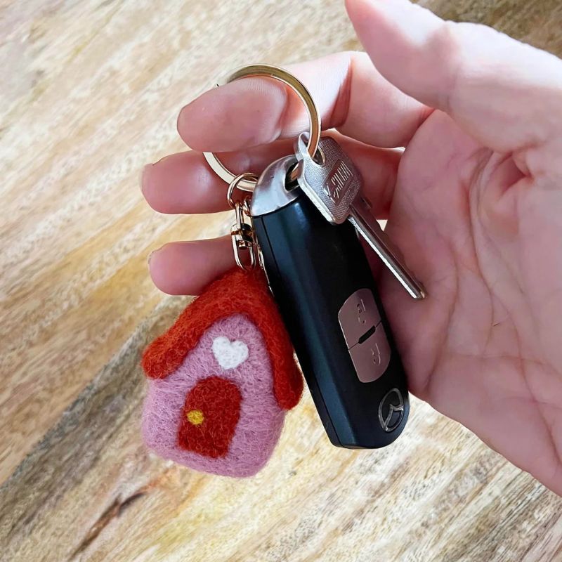 Home Dweller – Felt House Keychain – Pink – Love Shack Giftware