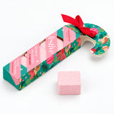 Annabel Trends Festive Candy Cane Shower Steamers 4pc gift box with pink steamer on white background