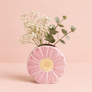 Pink floral-patterned vase with a bouquet of flowers on a pink background-Loveshack Giftware