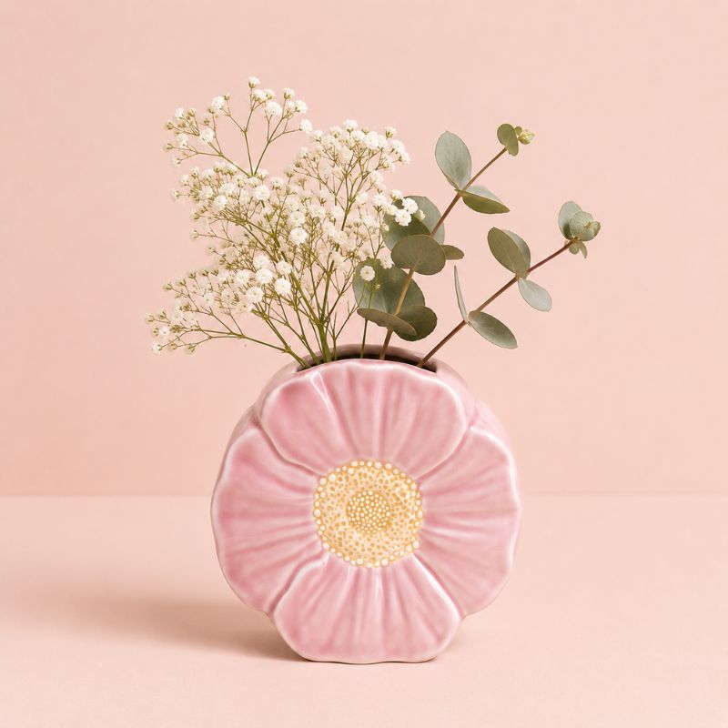 Pink floral-patterned vase with a bouquet of flowers on a pink background-Loveshack Giftware