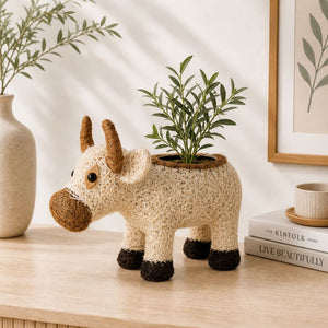 Natural cow plant pot for indoor plants and home decor