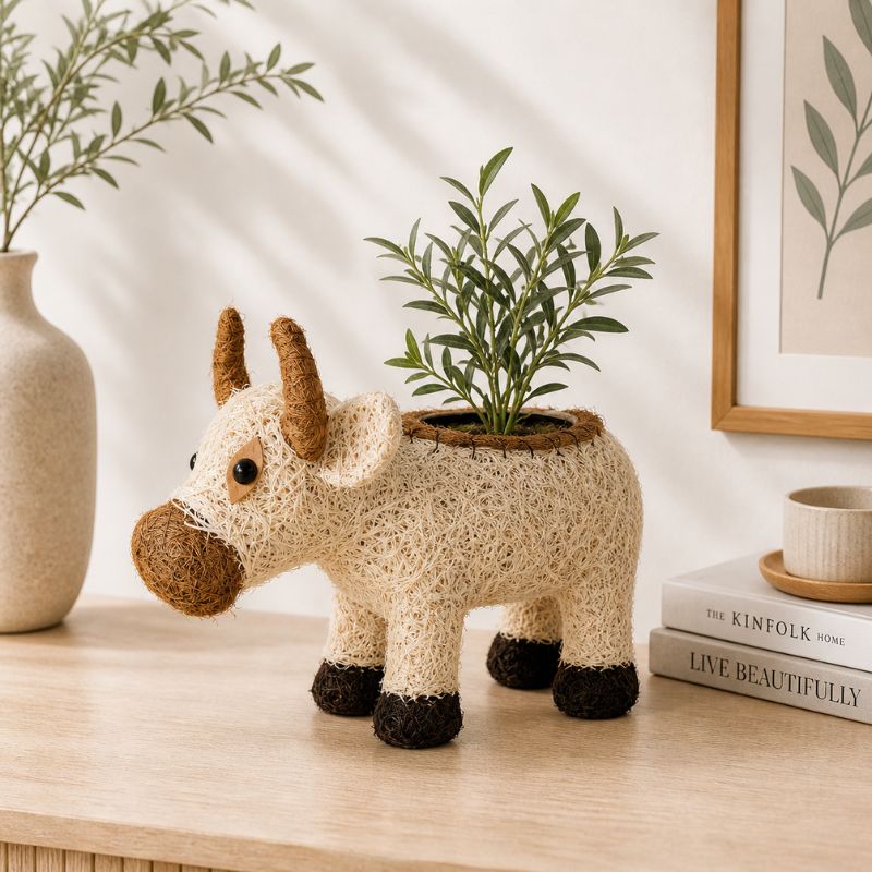 Natural cow plant pot for indoor plants and home decor