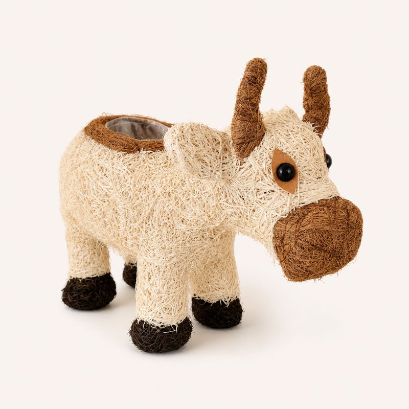 HUSK cow planter natural 36cm on clean white beige background