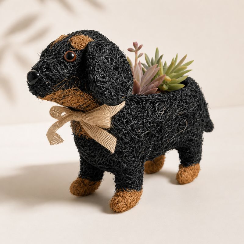 Dachshund planter with succulent in aesthetic home setting