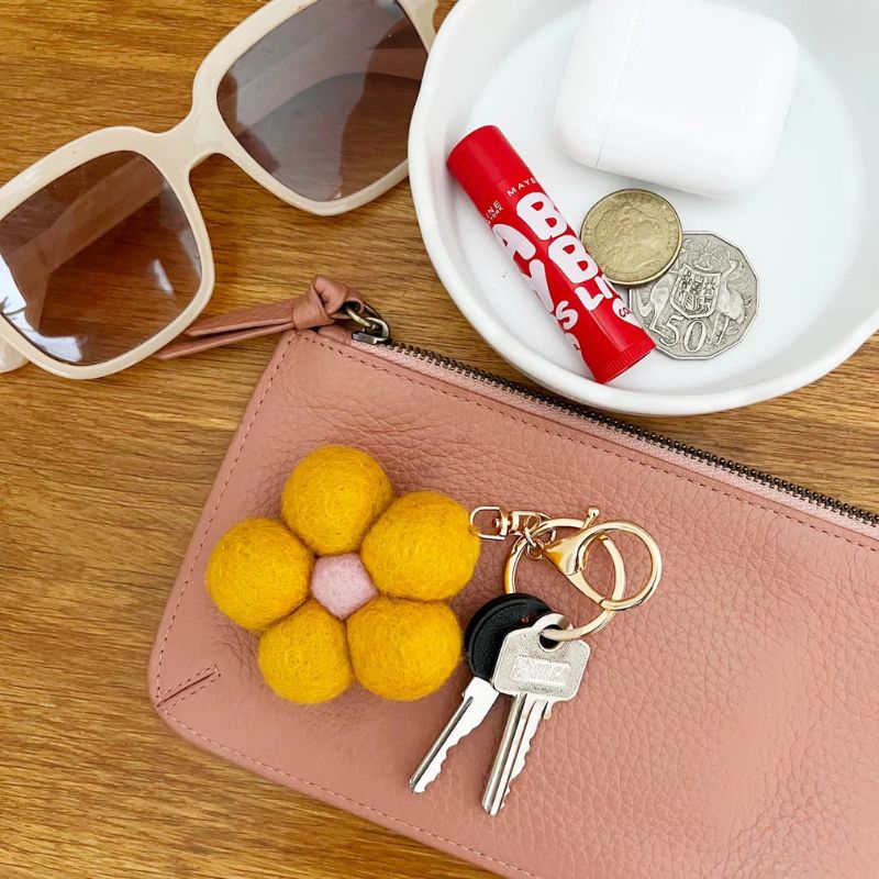 Home Dweller Felt Flower Keychain Yellow - Love Shack Giftware