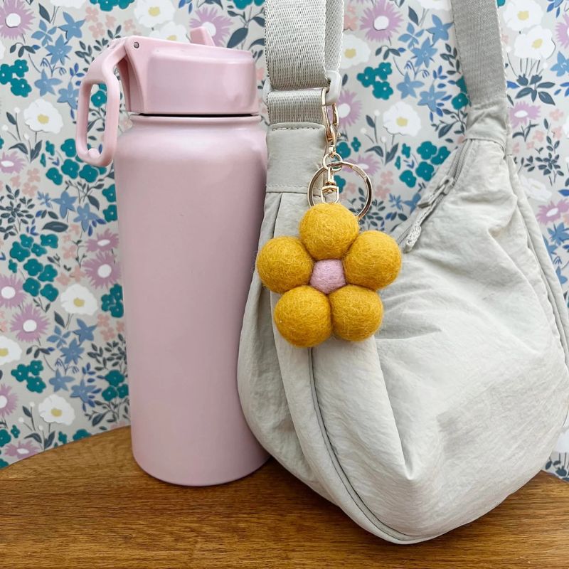 Home Dweller Felt Flower Keychain Yellow - Love Shack Giftware