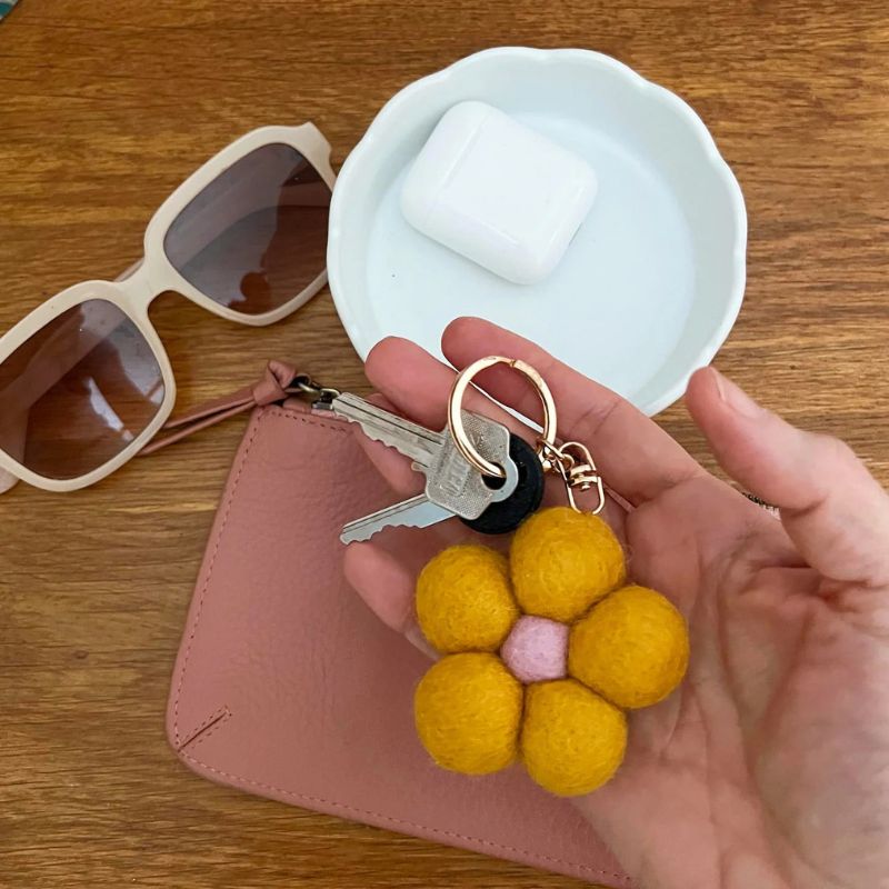 Home Dweller Felt Flower Keychain Yellow - Love Shack Giftware