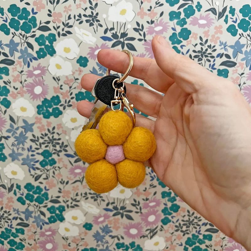 Home Dweller Felt Flower Keychain Yellow - Love Shack Giftware