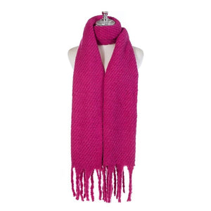 A Hot Pink Chunky Knit Winter Scarf, displayed on a white mannequin torso against a plain white background.