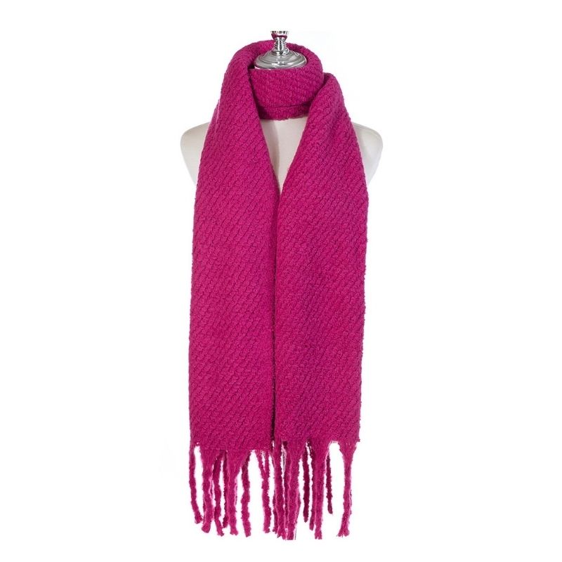 A Hot Pink Chunky Knit Winter Scarf, displayed on a white mannequin torso against a plain white background.