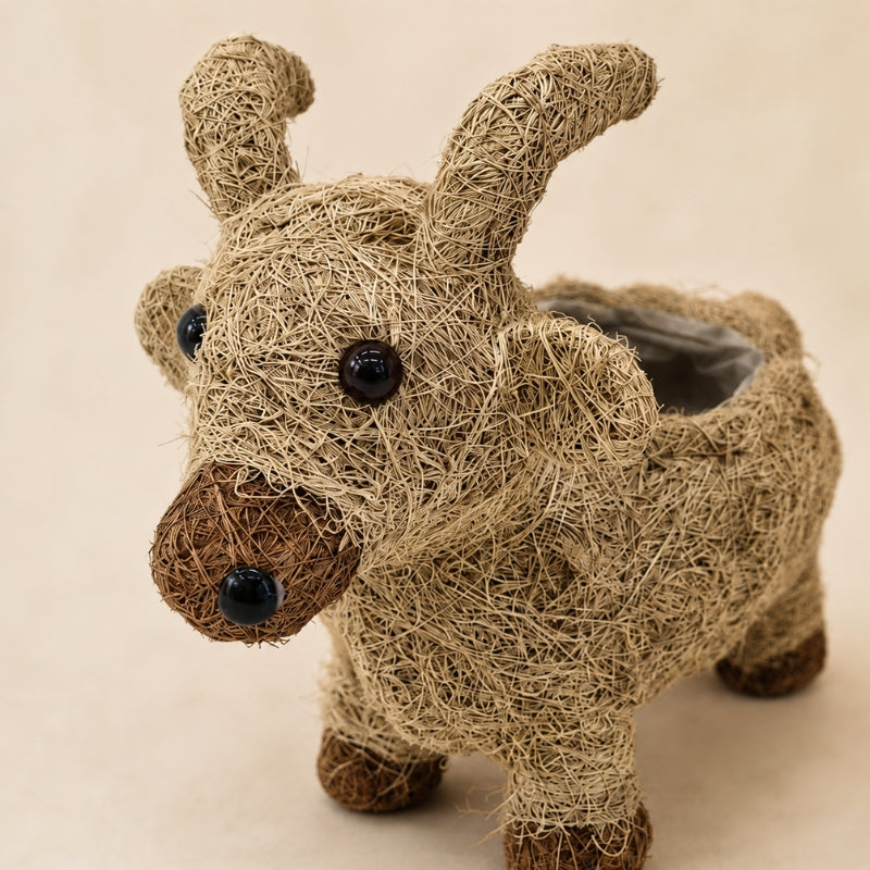 HUSK natural brown goat-shaped planter made from coconut fibre