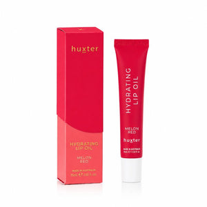 Huxter Hydrating Lip Oil Melon Red 15ml with matching gift box on white background